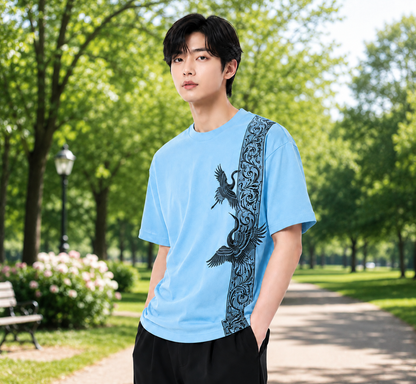 Attitude Men Bird Fly Printed Oversized Fit Cotton T- Shirt