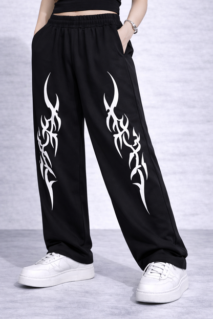 Attitude Start Of Fashion Women Black Tribal Print Wide Leg Baggy