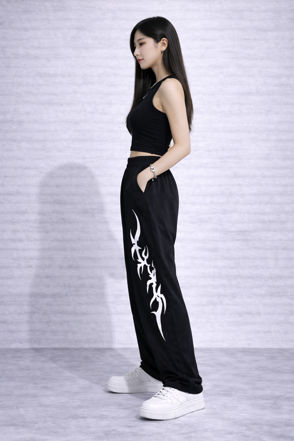 Attitude Start Of Fashion Women Black Tribal Print Wide Leg Baggy