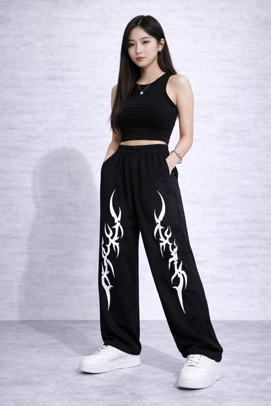 Attitude Start Of Fashion Women Black Tribal Print Wide Leg Baggy