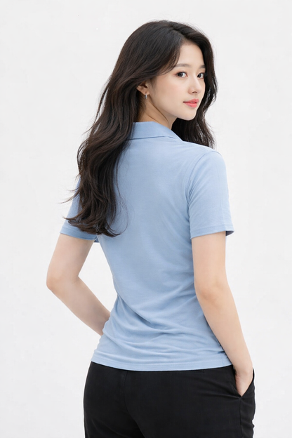 Attitude Start of Fashion Classic Sky Blue Polo T-Shirt for Women