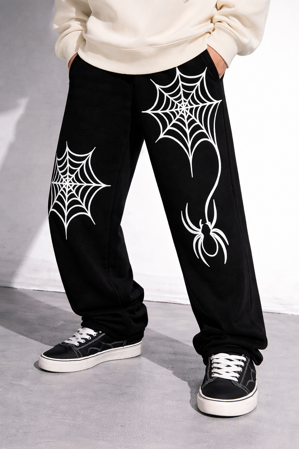 ATTITUDE START OF FASHION Men’s Spider Web Graphic Black Jogger Pants