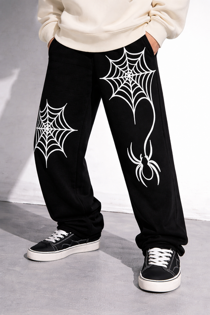 ATTITUDE START OF FASHION Men’s Spider Web Graphic Black Jogger Pants