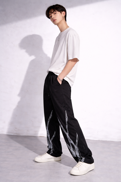 ATTITUDE START OF FASHION Men’s Black Skeleton Print Streetwear Baggy Pants