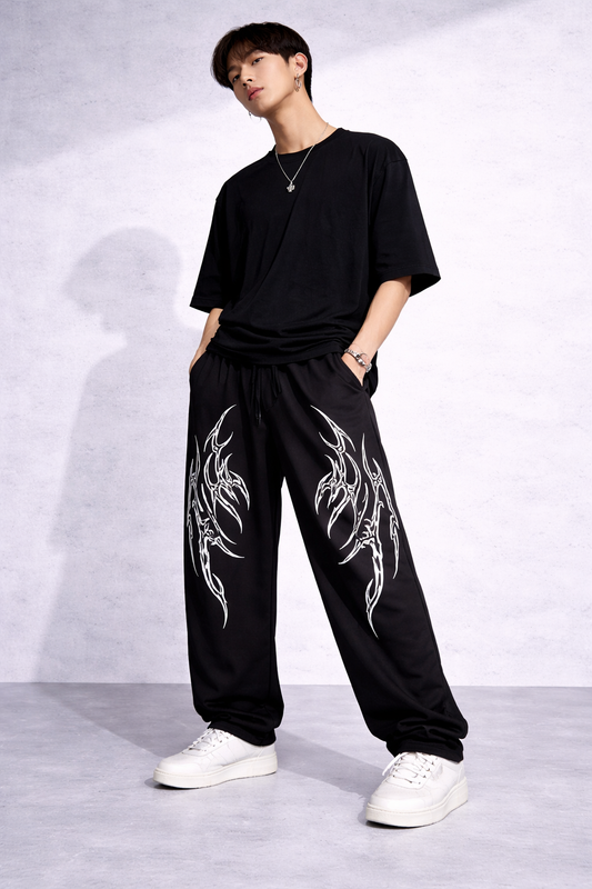 Attitude Start Of Fashion Men’s Y2K Tribal Print Black Streetwear Baggy Pants
