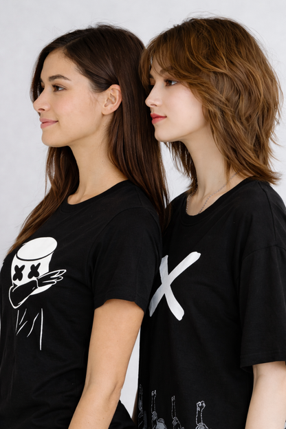 ATTITUDE START OF FASHION Women’s Black Graphic Printed T-Shirt – Trendy Streetwear Style