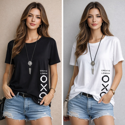 ATTITUDE START OF FASHION  Women’s Black & White Printed T-Shirt Combo – Creative London Style