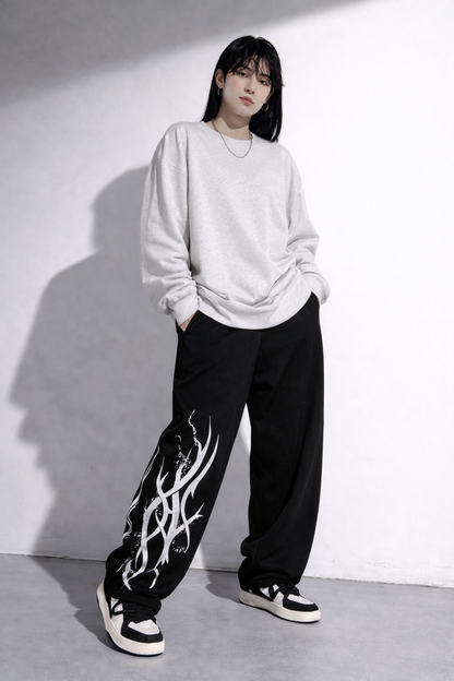 Attitude Start Of Fashion Street Style Tribal Flame Graphic Baggy Joggers