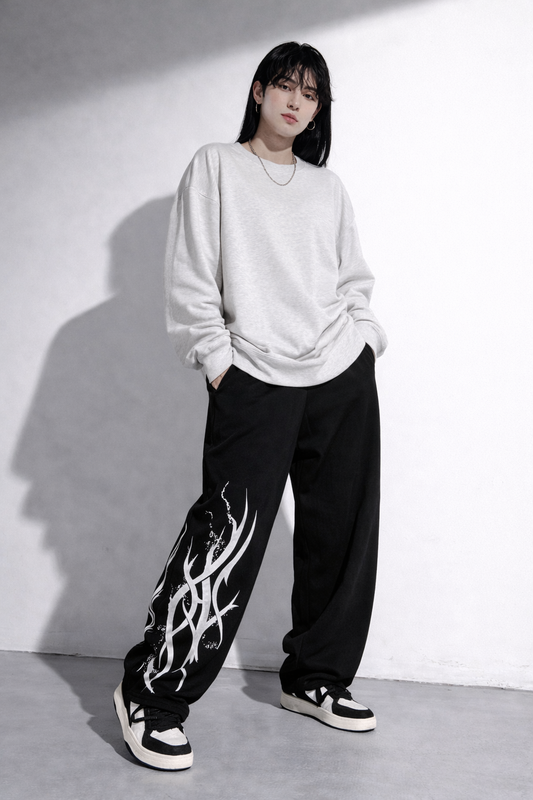 Attitude Start Of Fashion Street Style Tribal Flame Graphic Baggy Joggers