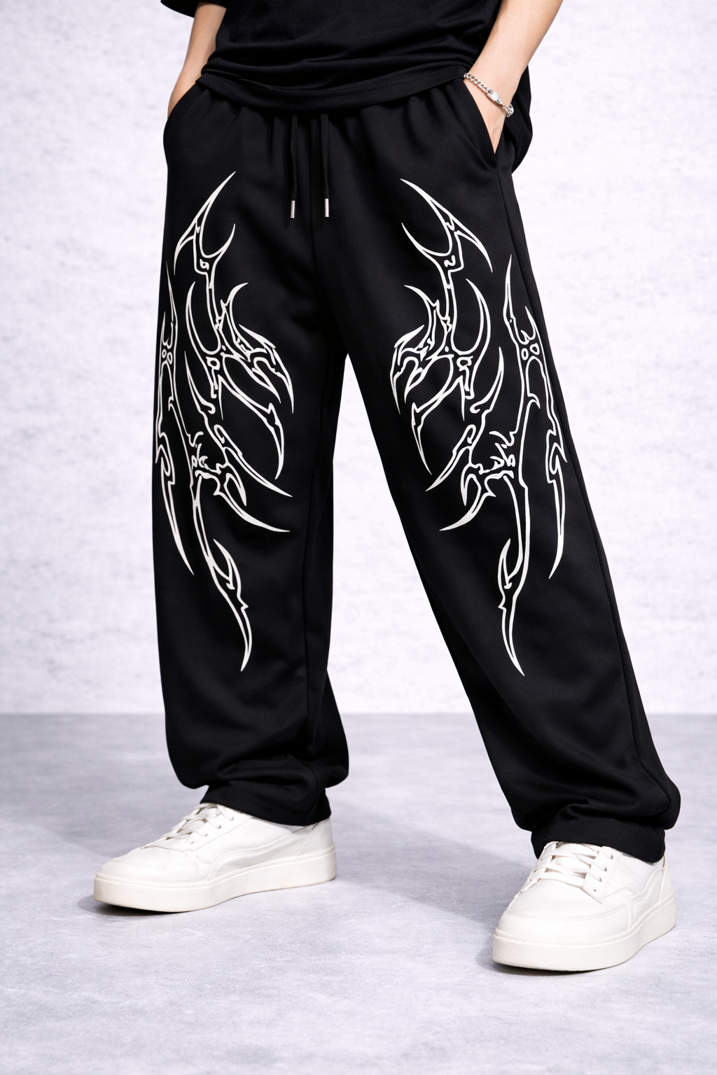 Attitude Start Of Fashion Men’s Y2K Tribal Print Black Streetwear Baggy Pants