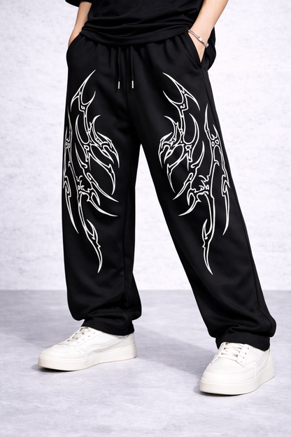 Attitude Start Of Fashion Men’s Y2K Tribal Print Black Streetwear Baggy Pants