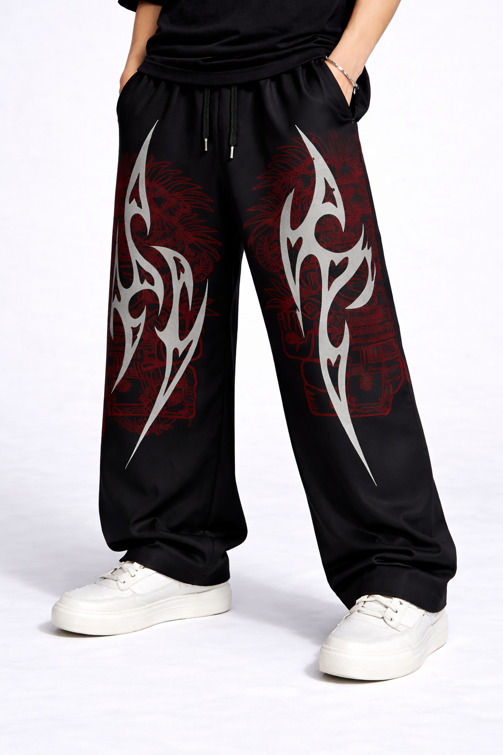 ATTITUDE START OF FASHION Men’s Hip-Hop Print Black Baggy Jogger Pants