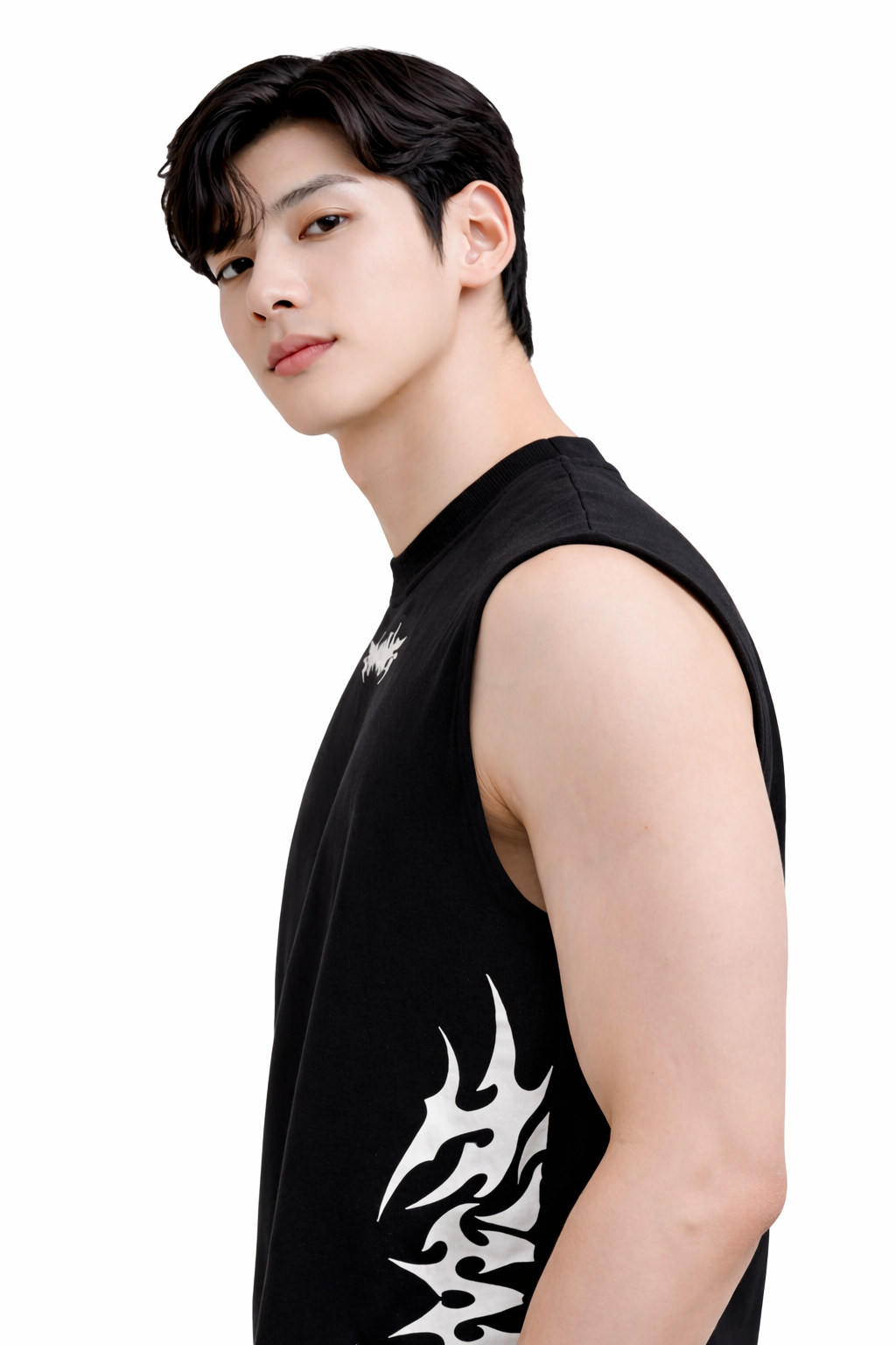 Attitude Start of Fashion Men’s Black Sleeveless Streetwear T-Shirt with Tribal Side Print
