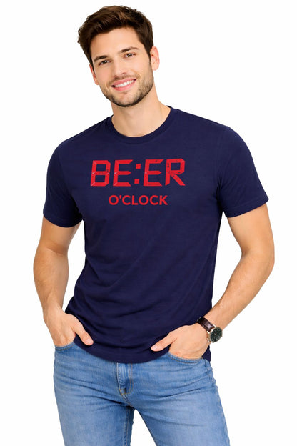 Attitude Start Of Fashion Men Printed Round Neck Navy Blue T-Shirt – BE:ER O’CLOCK Graphic Tee
