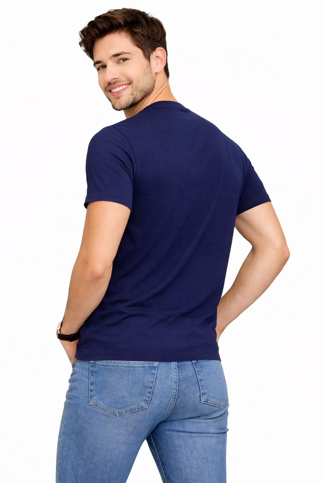 Attitude Start Of Fashion Men Printed Round Neck Navy Blue T-Shirt – BE:ER O’CLOCK Graphic Tee