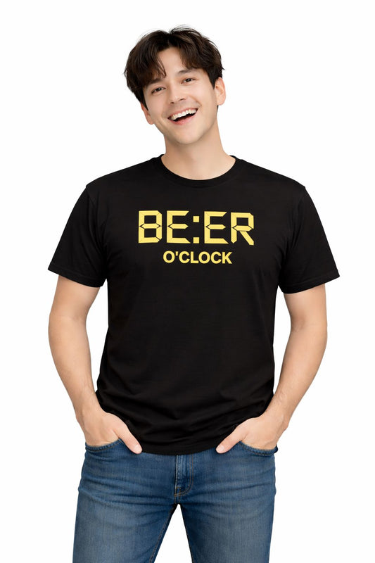 Attitude Start Of Fashion Men’s BE:ER O’CLOCK Printed Round Neck Black T-Shirt –  Graphic Casual Wear