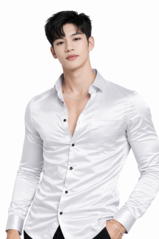 Attitude Start of Fashion Men’s Premium White Satin Slim Fit Shirt – Full Sleeve Party Wear