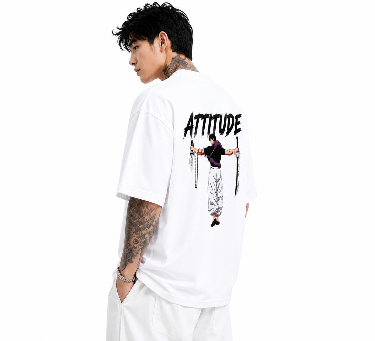 Attitude Oversized Anime Graphic T-Shirt for Men | Cotton Printed Tee Japanese Streetwear Style