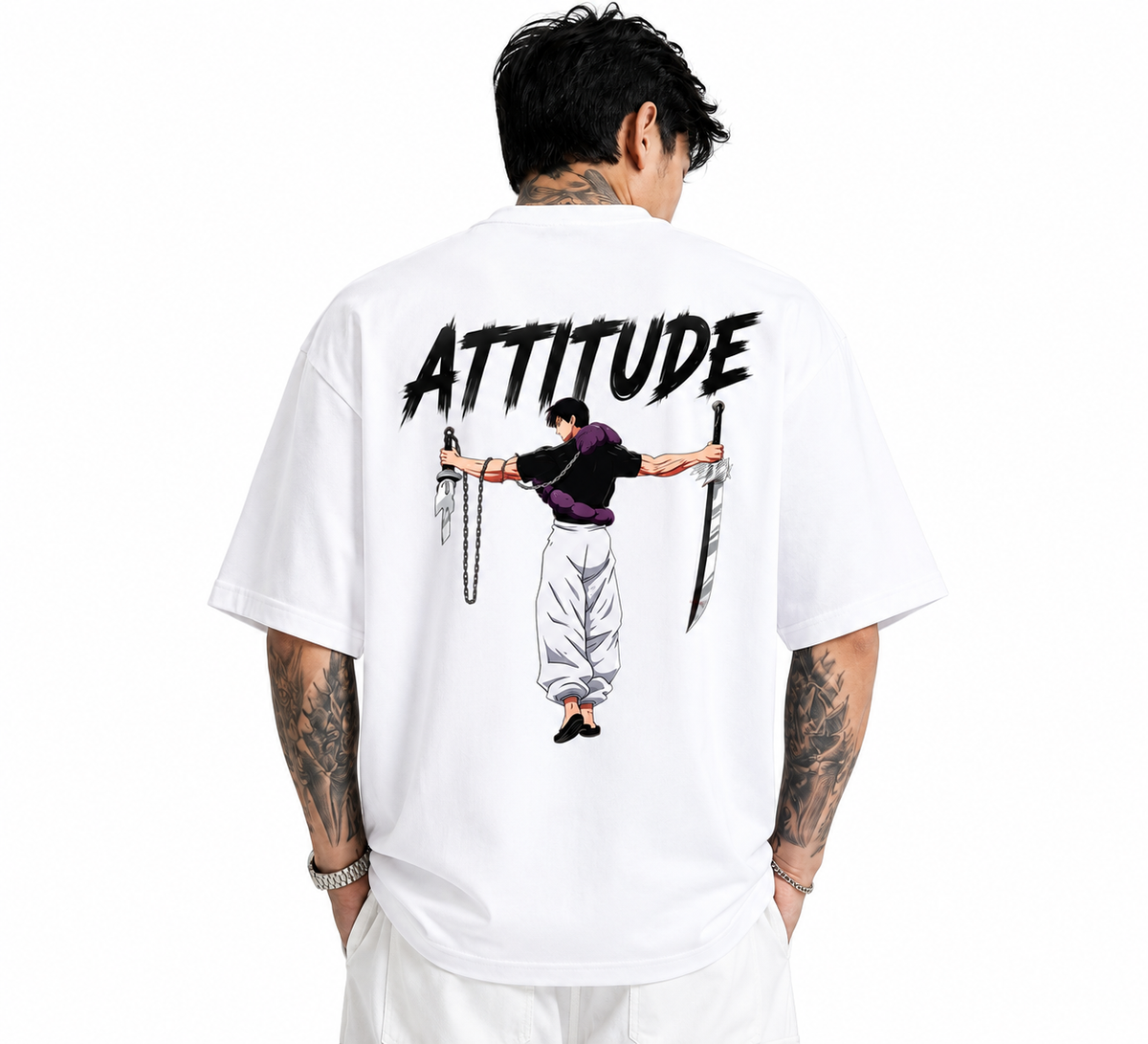 Attitude Oversized Anime Graphic T-Shirt for Men | Cotton Printed Tee Japanese Streetwear Style