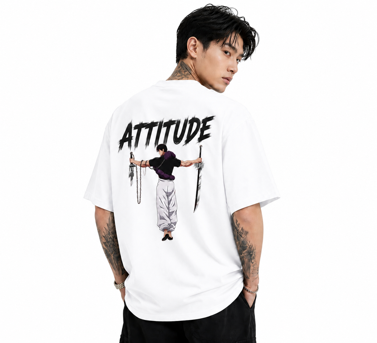 Attitude Oversized Anime Graphic T-Shirt for Men | Cotton Printed Tee Japanese Streetwear Style
