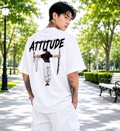 Attitude Oversized Anime Graphic T-Shirt for Men | Cotton Printed Tee Japanese Streetwear Style