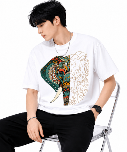 Attitude Men's Graphic Printed Elephant T-Shirt | Water Splash Wildlife Art Design | Premium Cotton Black Casual Round Neck Tee for Men