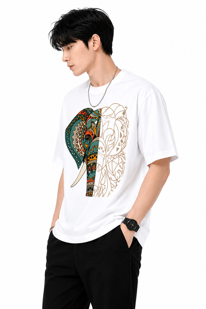 Attitude Men's Graphic Printed Elephant T-Shirt | Water Splash Wildlife Art Design | Premium Cotton Black Casual Round Neck Tee for Men