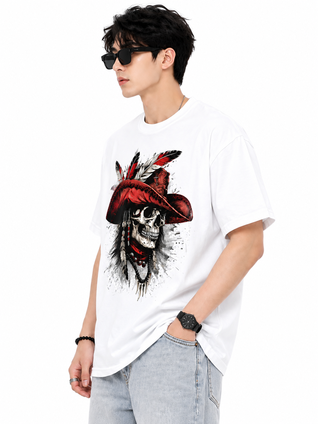 Attitude Men's Skull Graphic Printed  T-Shirt | Premium Cotton Casual Round Neck Tee for Men