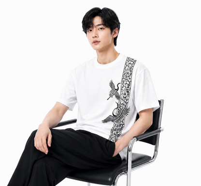 Attitude Men Bird Fly Printed Oversized Fit Cotton T- Shirt