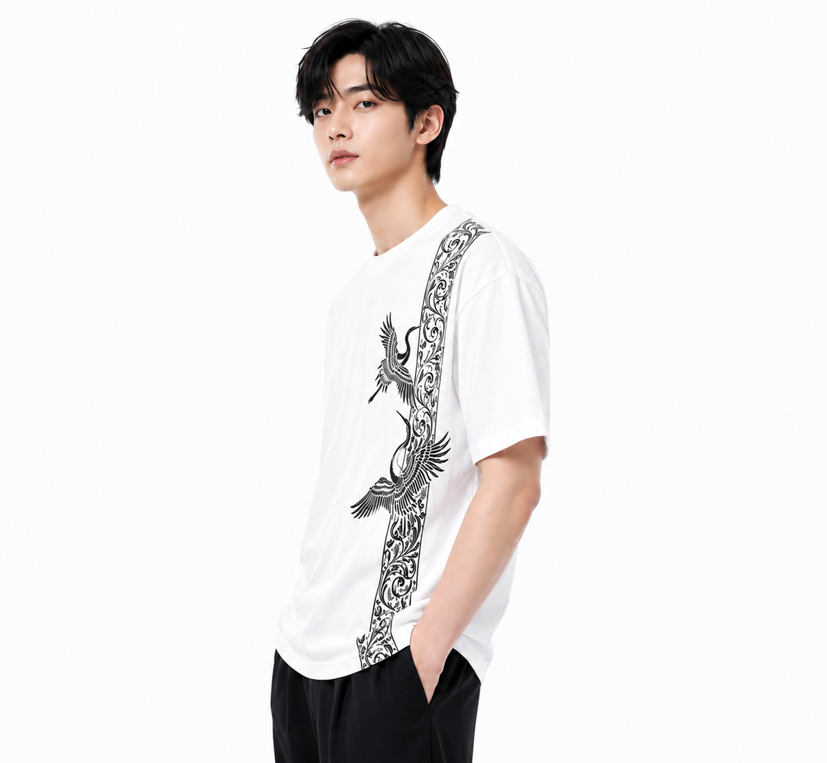 Attitude Men Bird Fly Printed Oversized Fit Cotton T- Shirt