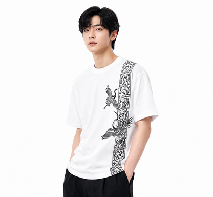 Attitude Men Bird Fly Printed Oversized Fit Cotton T- Shirt