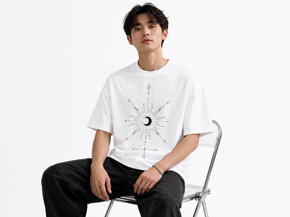 Attitude Men Sun Printed Crew Neck Oversized Fit Cotton T- Shirt