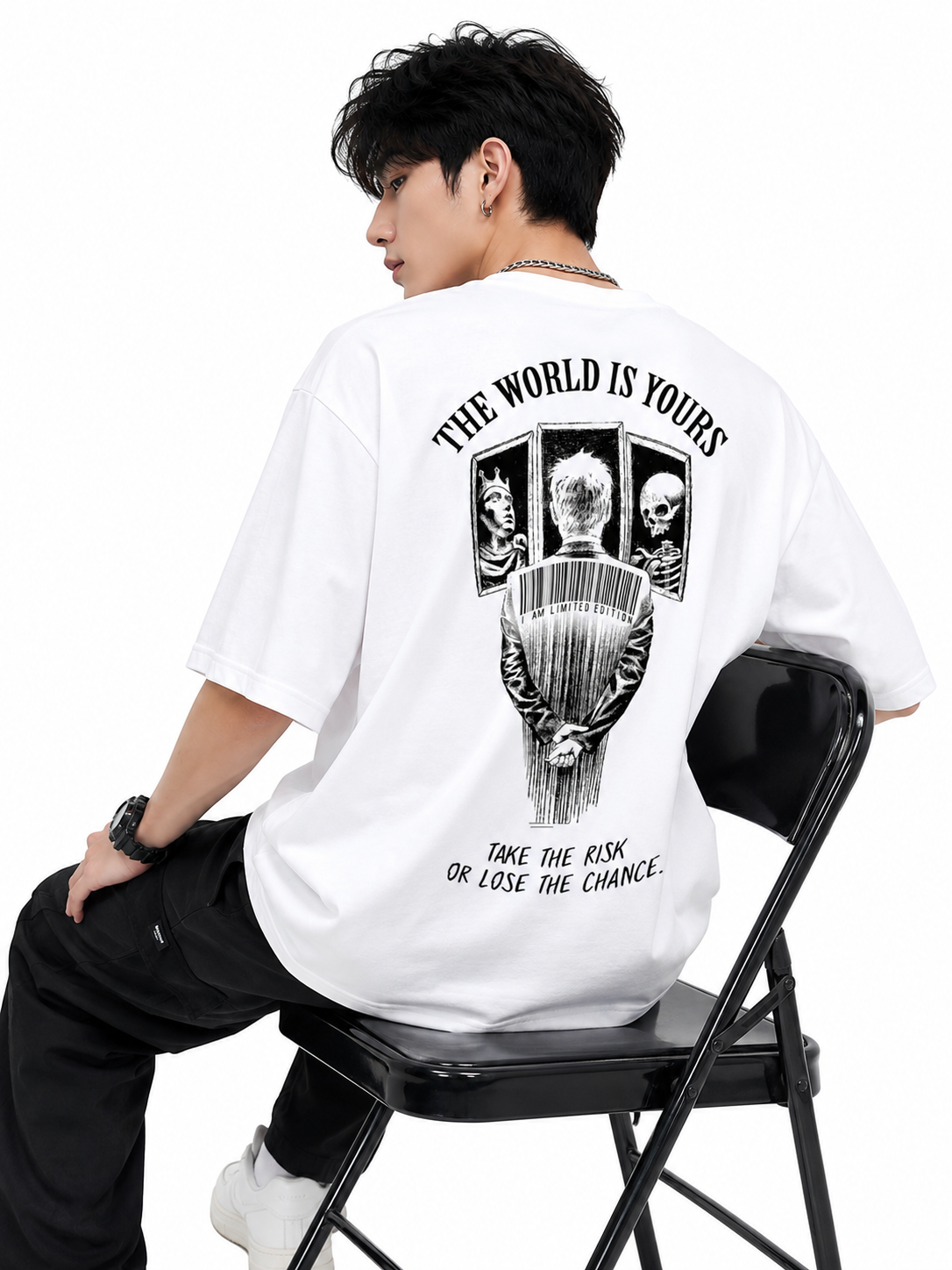 Attitude Men World Is Yours Printed Oversized Black Tee | Anime T Shirt | Baggy T Shirt