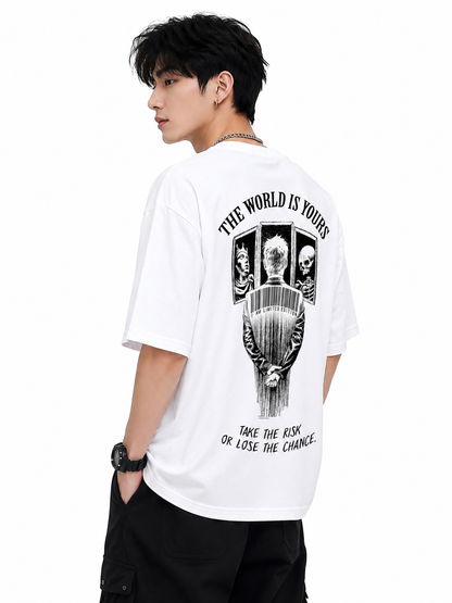 Attitude Men World Is Yours Printed Oversized Black Tee | Anime T Shirt | Baggy T Shirt