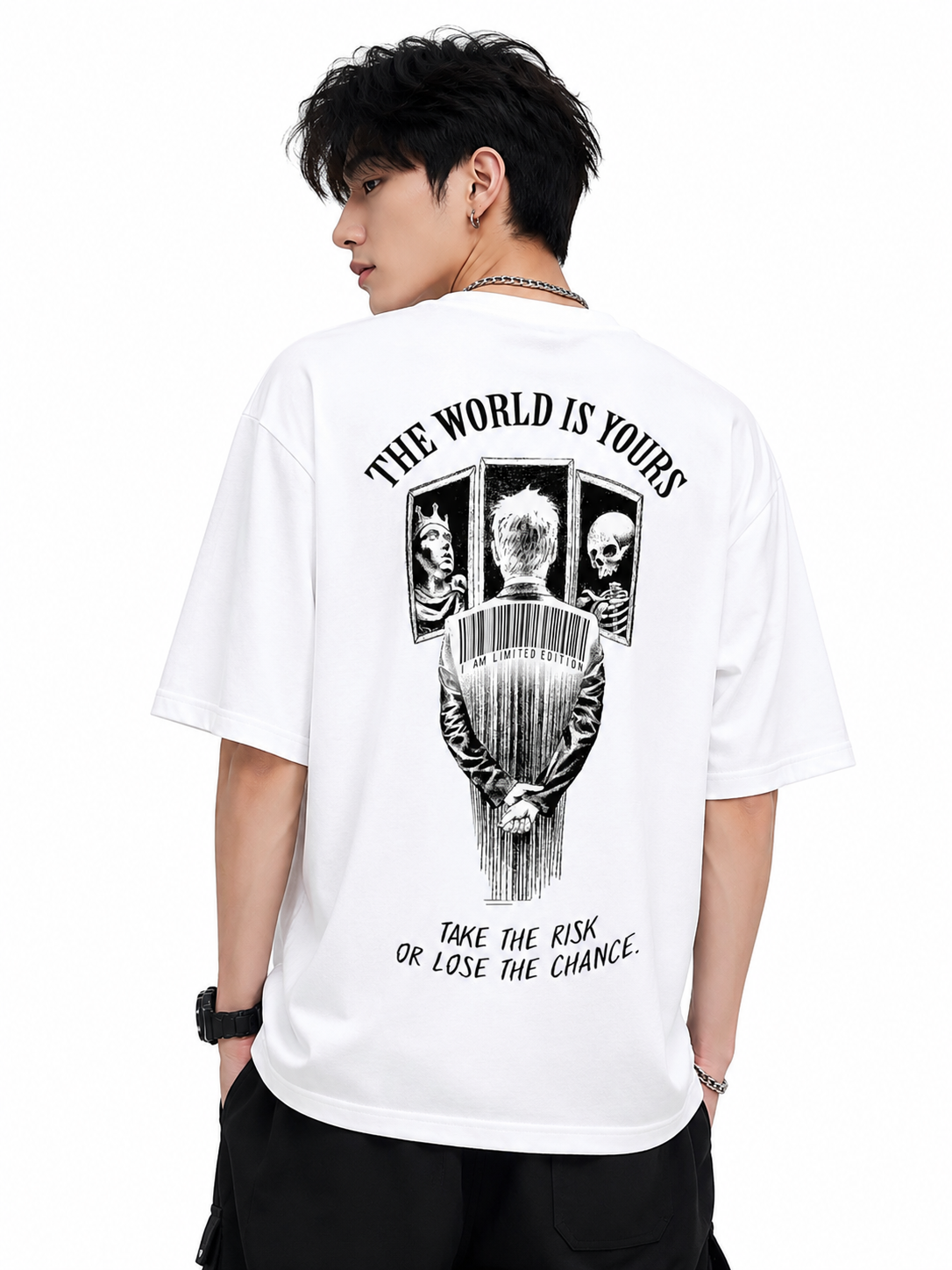 Attitude Men World Is Yours Printed Oversized Black Tee | Anime T Shirt | Baggy T Shirt