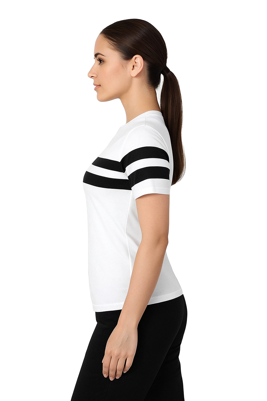 Attitude Start Of Fashion Women’s White Cotton T-Shirt with Black Stripe Design – Regular Fit Casual Wear