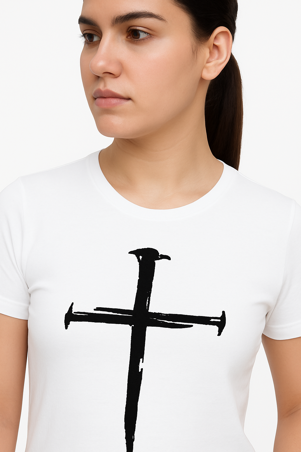 Attitude Start Of Fashion Women white sword  printed T-shirt