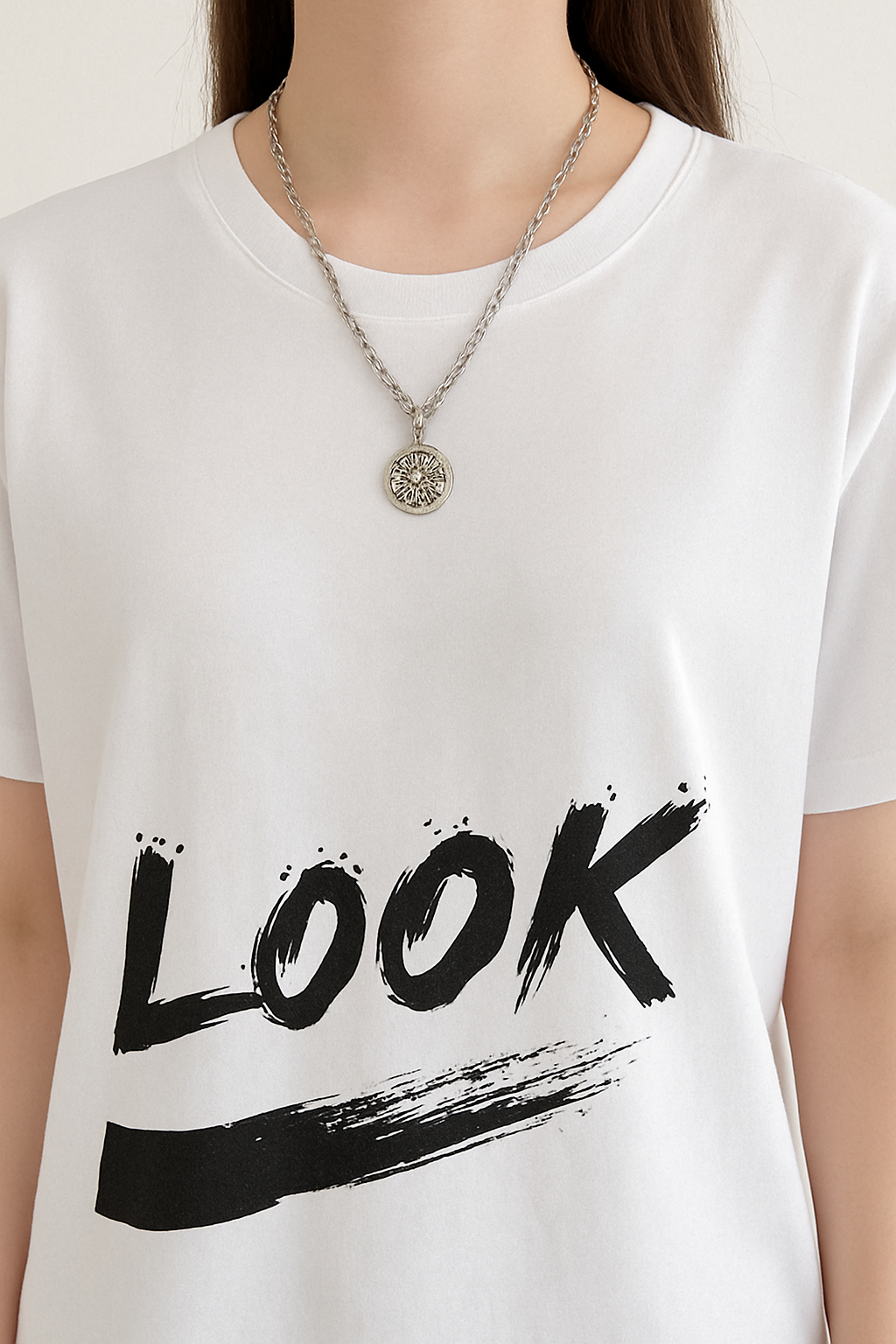 Attitude Start Of Fashion White “LOOK” Printed T-Shirt