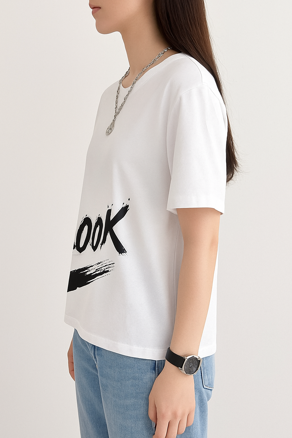 Attitude Start Of Fashion White “LOOK” Printed T-Shirt