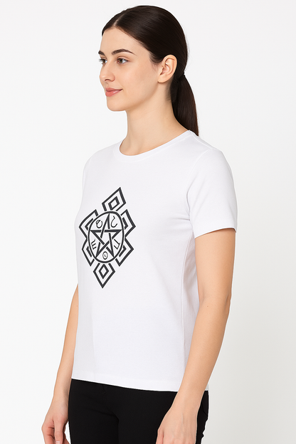 Attitude Start Of Fashion Mystic Pentagram Geometric Symbol White T-Shirt for Women