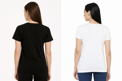 ATTITUDE START OF FASHION Women’s Feather Print Cotton T-Shirt | Black & White Classic Style