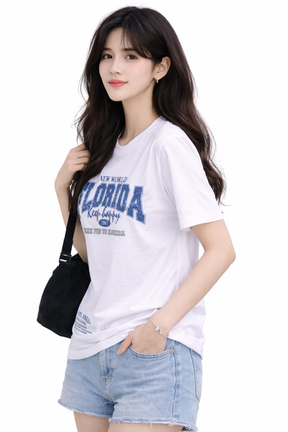 Attitude Start of Fashion New World Florida Graphic Cotton T-Shirt for Women