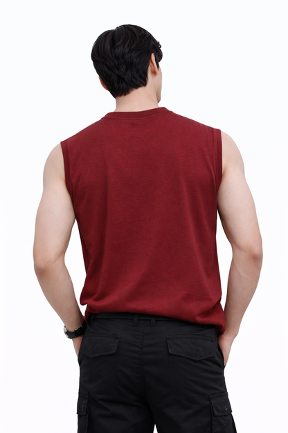 Attitude Start of Fashion Men Maroon Graphic Print Sleeveless Cotton T-Shirt