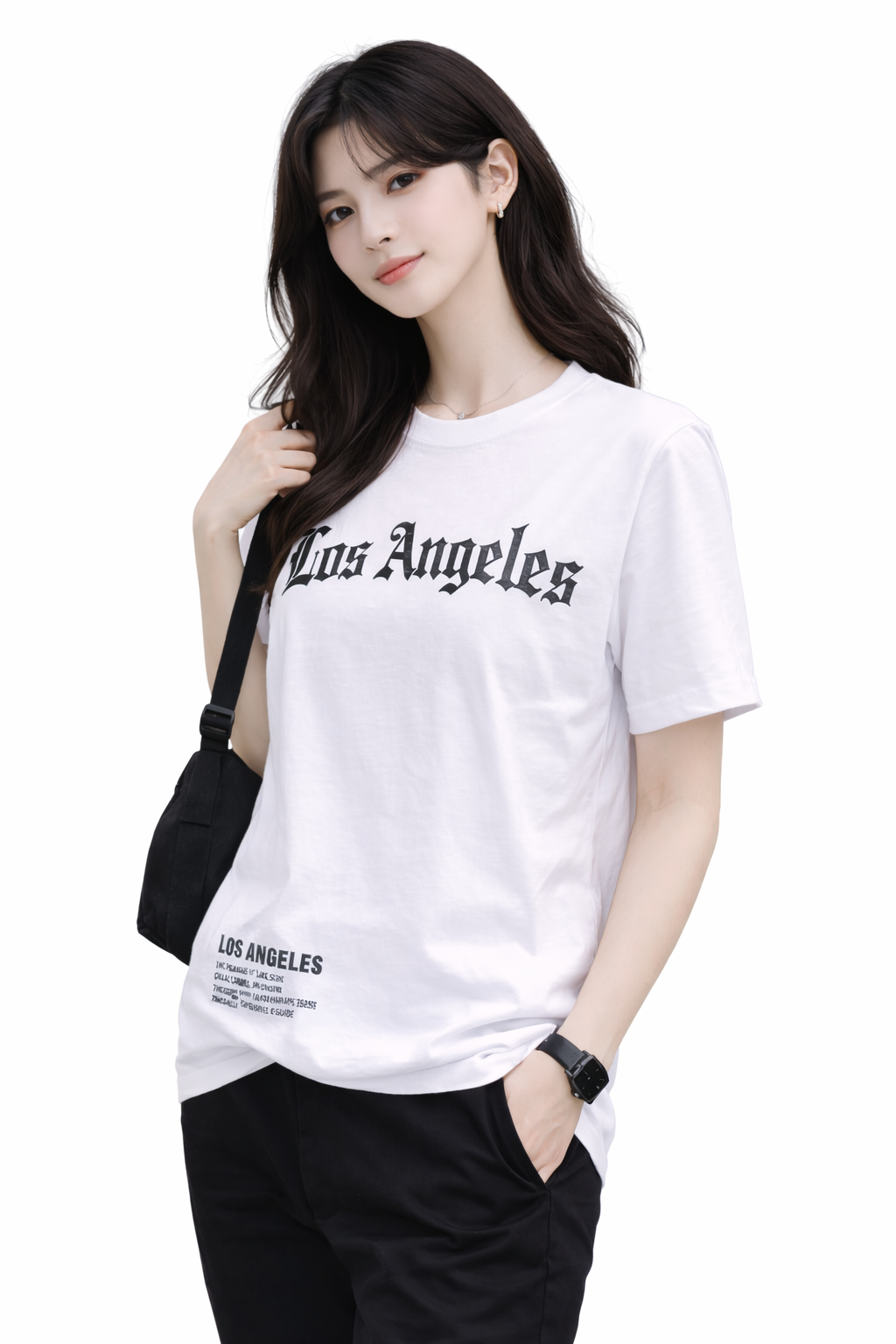 Attitude Start of Fashion Women’s White Los Angeles Graphic Round Neck T-Shirt